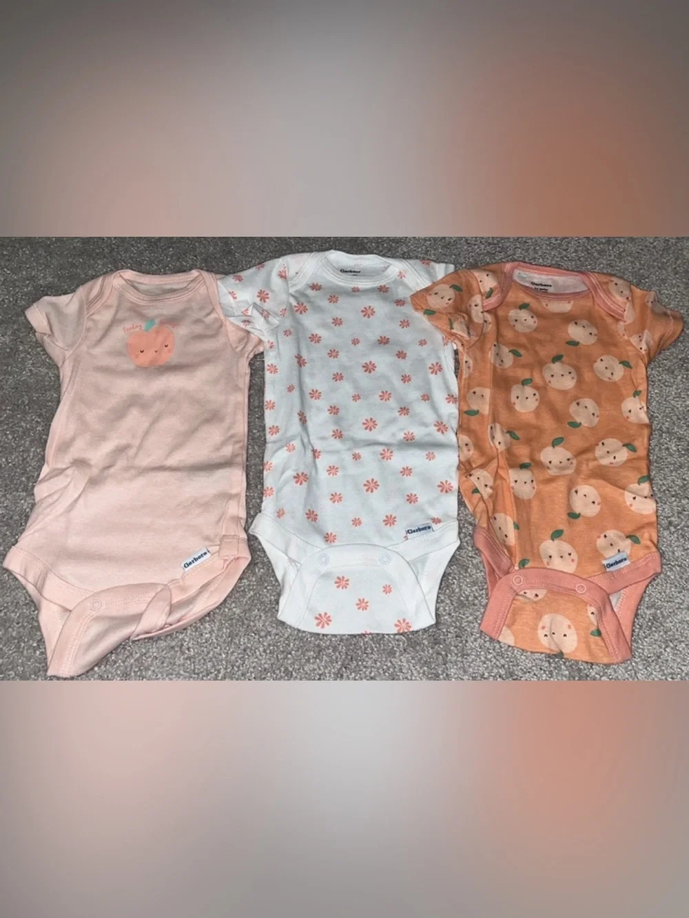 Gerber Peach, White & Coral Floral Baby One-Piece Trio
